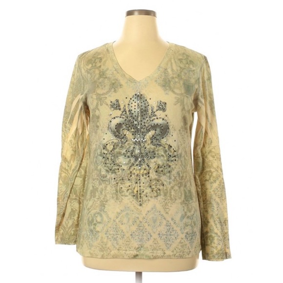 Greensource size large T-shirt.Long sleeve.
Shades of green and cream. - Picture 2 of 6